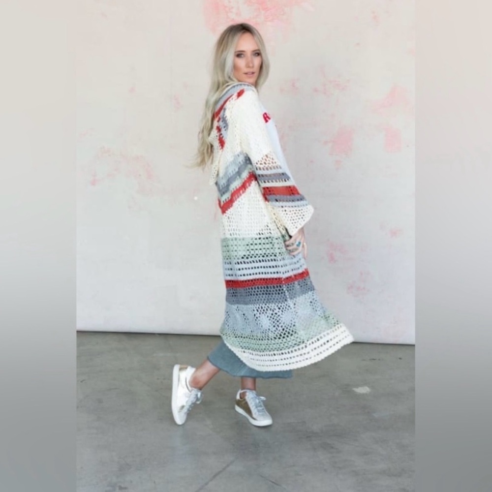 POL Colorful Crochet Long Cardigan